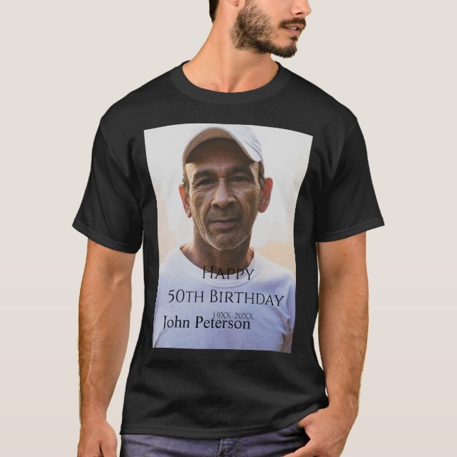 Happy 50th birthday name photo year man simple min T-Shirt (Vorderseite)
