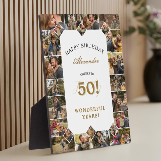 Happy 50th Birthday Personalized Photo Collage Fotoplatte (Happy Birthday Cheers To 50 Years Photo Collage Plaque)
