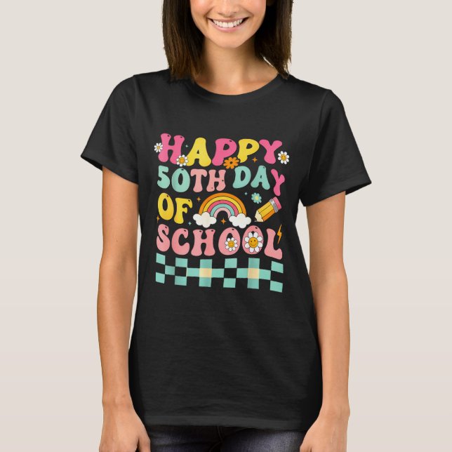Happy 50th Day Of School Retro Teacher Students Sm T-Shirt (Vorderseite)