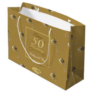 "Happy 50th Wedding Anniversary" 3D-Rose auf Ochre Große Geschenktüte