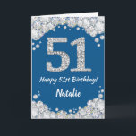 Happy 51. Geburtstag Blue and Silver Glitzer Card Karte<br><div class="desc">Happy 51. Geburtstag Blue and Silver Glitzer Card mit personalisiertem Namen. Für weitere Anpassungen klicken Sie bitte auf die Schaltfläche "Anpassen" und verwenden Sie unser Designwerkzeug,  um diese Vorlage zu ändern.</div>