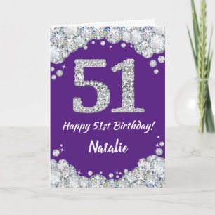 Happy 51. Geburtstagskarte Lila und Silver Glitzer Karte