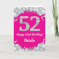 Happy 52. Geburtstag Hot Pink und Silver Glitzer