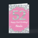 Happy 52. Geburtstag Pink und Silver Glitzer Card Karte<br><div class="desc">Happy 52. Geburtstag Pink und Silver Glitzer Card mit personalisiertem Namen. Für weitere Anpassungen klicken Sie bitte auf die Schaltfläche "Anpassen" und verwenden Sie unser Designwerkzeug,  um diese Vorlage zu ändern.</div>