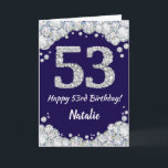 Happy 53. Geburtstag Navy Blue und Silver Glitzer Karte<br><div class="desc">Happy 53. Geburtstag Navy Blue und Silver Glitzer Card mit personalisiertem Namen. Für weitere Anpassungen klicken Sie bitte auf die Schaltfläche "Anpassen" und verwenden Sie unser Designwerkzeug,  um diese Vorlage zu ändern.</div>