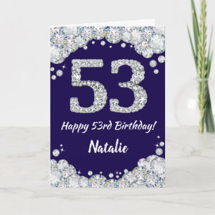 Happy 53. Geburtstag Navy Blue und Silver Glitzer Karte