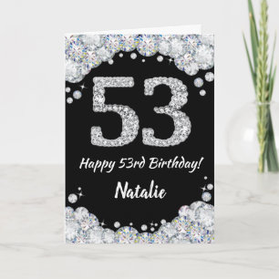 Happy 53. Geburtstagskarte Black and Silver Glitze Karte