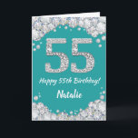 Happy 55. Geburtstag Aquamarine und Silver Glitzer Karte<br><div class="desc">Glücklich 55. Geburtstag Aquamarin Türkis Aqua und Silver Glitzer Card mit personalisiertem Namen. Für weitere Anpassungen klicken Sie bitte auf die Schaltfläche "Anpassen" und verwenden Sie unser Designwerkzeug,  um diese Vorlage zu ändern.</div>