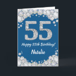 Happy 55. Geburtstag Blue and Silver Glitzer Card Karte<br><div class="desc">Happy 55. Geburtstag Blue and Silver Glitzer Card mit personalisiertem Namen. Für weitere Anpassungen klicken Sie bitte auf die Schaltfläche "Anpassen" und verwenden Sie unser Designwerkzeug,  um diese Vorlage zu ändern.</div>