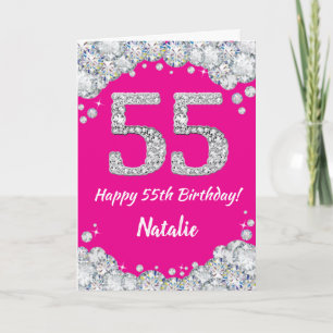 Happy 55. Geburtstag Hot Pink und Silver Glitzer Karte