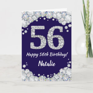 Happy 56. Geburtstag Navy Blue und Silver Glitzer Karte