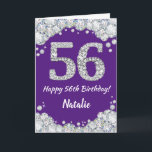Happy 56. Geburtstagskarte Lila und Silver Glitzer Karte<br><div class="desc">Happy 56. Geburtstag Lila und Silver Glitzer Card mit personalisiertem Namen. Für weitere Anpassungen klicken Sie bitte auf die Schaltfläche "Anpassen" und verwenden Sie unser Designwerkzeug,  um diese Vorlage zu ändern.</div>