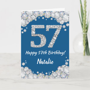 Happy 57. Geburtstag Blue and Silver Glitzer Card Karte