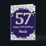 Happy 57. Geburtstag Navy Blue und Silver Glitzer Karte<br><div class="desc">Happy 57. Geburtstag Navy Blue und Silver Glitzer Card mit personalisiertem Namen. Für weitere Anpassungen klicken Sie bitte auf die Schaltfläche "Anpassen" und verwenden Sie unser Designwerkzeug,  um diese Vorlage zu ändern.</div>