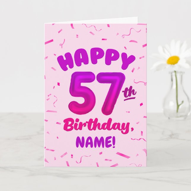 Happy 57th Birthday Card with Custom Name Karte (Kleine Pflanze)