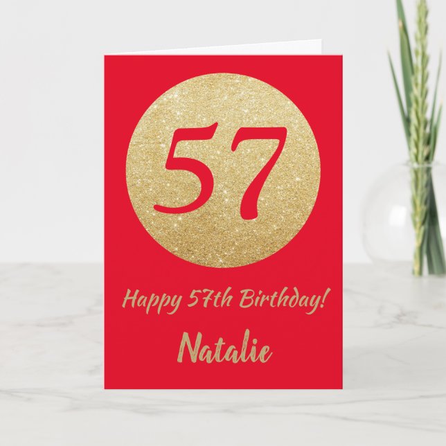 Happy 57th Birthday Red and Gold Glitter Card Karte (Vorderseite)