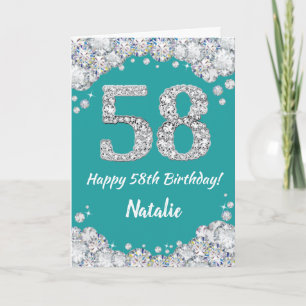 Happy 58. Geburtstag Aquamarine und Silberne Glitz Karte