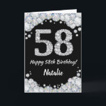 Happy 58. Geburtstagskarte Black and Silver Glitze Karte<br><div class="desc">Glückliche 58. Geburtstagskarte Black and Silver Glitzer Card mit personalisiertem Namen. Für weitere Anpassungen klicken Sie bitte auf die Schaltfläche "Anpassen" und verwenden Sie unser Designwerkzeug,  um diese Vorlage zu ändern.</div>
