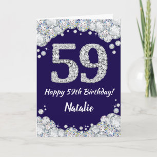 Happy 59. Geburtstag Navy Blue und Silver Glitzer Karte