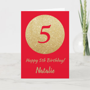 Happy 5. Geburtstagsrot und Gold Glitzer Card Karte