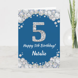 Happy 5th Birthday Blue and Silver Glitzer Card Karte