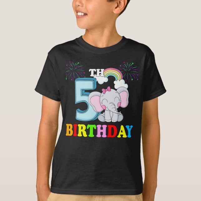 Happy 5th Birthday Boy Baby Elephant Kind - fünf T-Shirt (Vorderseite)