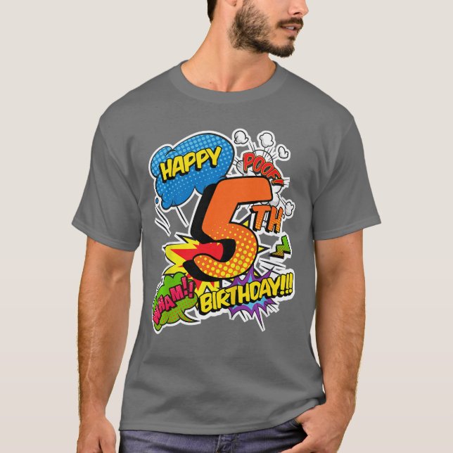 Happy 5th Birthday Boys Comic Style Superpower Sup T-Shirt (Vorderseite)