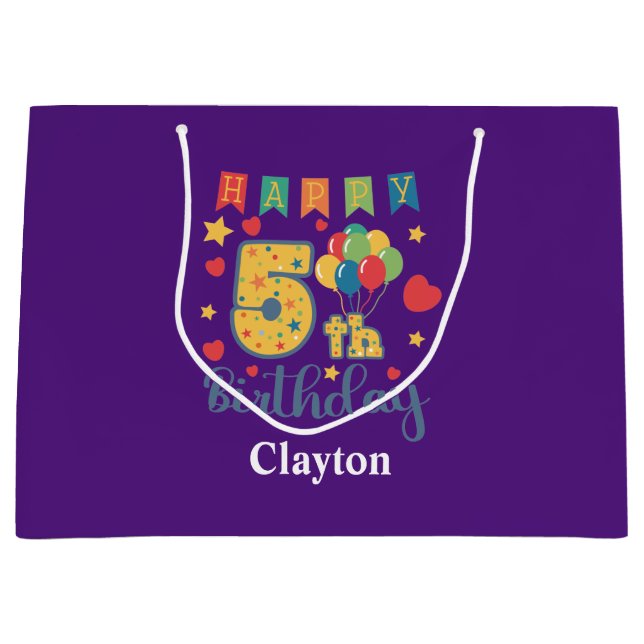 Happy 5th Birthday Große Geschenktasche Große Geschenktüte (Vorderseite)