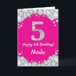 Happy 5th Birthday Hot Pink und Silver Glitzer Karte<br><div class="desc">Happy 5. Geburtstag Hot Pink und Silver Glitzer Card mit personalisiertem Namen. Für weitere Anpassungen klicken Sie bitte auf die Schaltfläche "Anpassen" und verwenden Sie unser Designwerkzeug,  um diese Vorlage zu ändern.</div>