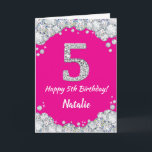 Happy 5th Birthday Hot Pink und Silver Glitzer Karte<br><div class="desc">Happy 5. Geburtstag Hot Pink und Silver Glitzer Card mit personalisiertem Namen. Für weitere Anpassungen klicken Sie bitte auf die Schaltfläche "Anpassen" und verwenden Sie unser Designwerkzeug,  um diese Vorlage zu ändern.</div>