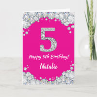Happy 5th Birthday Hot Pink und Silver Glitzer