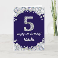 Happy 5th Birthday Navy Blue and Silver Glitzer