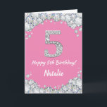Happy 5th Birthday Pink and Silver Glitzer Card Karte<br><div class="desc">Happy 5. Geburtstag Pink und Silver Glitzer Card mit personalisiertem Namen. Für weitere Anpassungen klicken Sie bitte auf die Schaltfläche "Anpassen" und verwenden Sie unser Designwerkzeug,  um diese Vorlage zu ändern.</div>