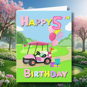 Happy 5th Birthday Polka Dot Pink Girly Golf Card Karte