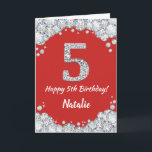 Happy 5th Birthday Red and Silver Glitzer Card Karte<br><div class="desc">Glückliche 5. Geburtstagskarte Rot und Silber Glitzer Card mit personalisiertem Namen. Für weitere Anpassungen klicken Sie bitte auf die Schaltfläche "Anpassen" und verwenden Sie unser Designwerkzeug,  um diese Vorlage zu ändern.</div>