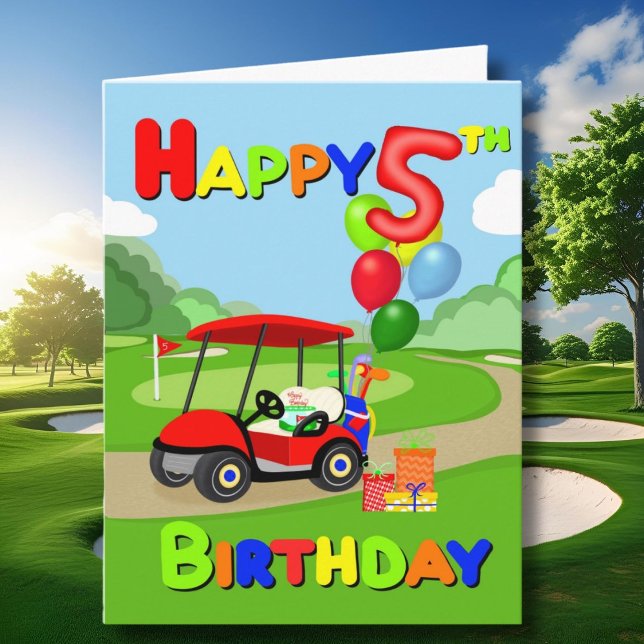 Happy 5th Birthday Red Boys Golf Card Karte (Von Creator hochgeladen)