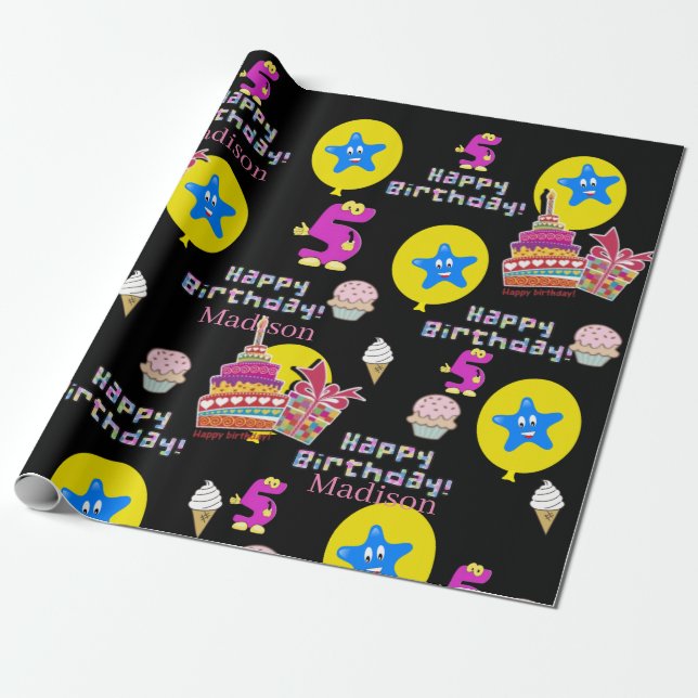 Happy 5th Birthday Wrapping Paper Balloons #5 Geschenkpapier (Ungerollt)