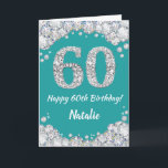 Happy 60. Geburtstag Aquamarine und Silver Glitzer Karte<br><div class="desc">Alles Gute zum 60. Geburtstag Aquamarin Türkisaqua und Silver Glitzer Card mit personalisiertem Namen. Für weitere Anpassungen klicken Sie bitte auf die Schaltfläche "Anpassen" und verwenden Sie unser Designwerkzeug,  um diese Vorlage zu ändern.</div>
