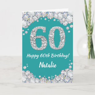 Happy 60. Geburtstag Aquamarine und Silver Glitzer Karte