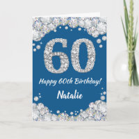 Happy 60. Geburtstag Blue and Silver Glitzer Card