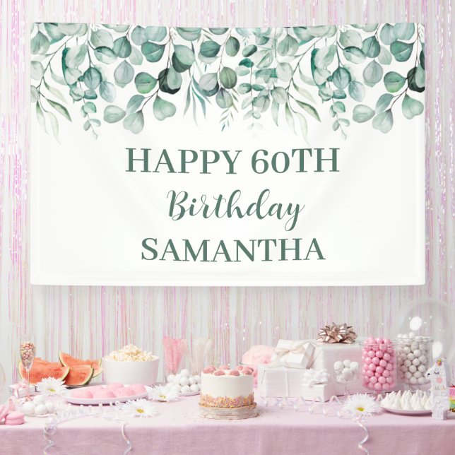 Happy 60. Geburtstag Eukalyptus Botanisch Rustikal Banner (Party)