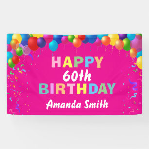 Happy 60. Geburtstag farbenfrohe Balloons Hot Pink Banner
