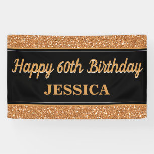 Happy 60. Geburtstag Gold Glitzer Black Banner