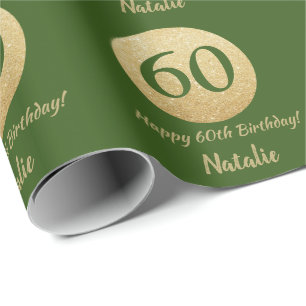 Happy 60. Geburtstag Grün und Gold Glitzer Geschenkpapier
