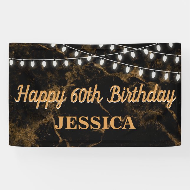 Happy 60. Geburtstag Lights Gold Black Banner (Horizontal)