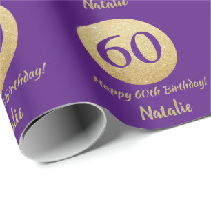 Happy 60. Geburtstag Lila und Gold Glitzer Geschenkpapier