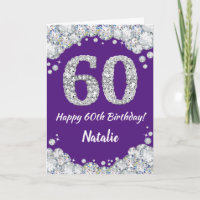 Happy 60. Geburtstag Lila und Silver Glitzer Card