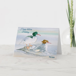 Happy 60. Geburtstag Merganser Duck Wasserfarbkart Karte
