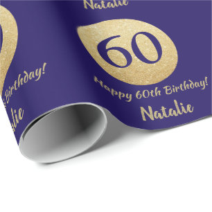 Happy 60. Geburtstag Navy Blue und Gold Glitzer Geschenkpapier