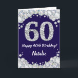 Happy 60. Geburtstag Navy Blue und Silver Glitzer Karte<br><div class="desc">Happy 60. Geburtstag Navy Blue und Silver Glitzer Card mit personalisiertem Namen. Für weitere Anpassungen klicken Sie bitte auf die Schaltfläche "Anpassen" und verwenden Sie unser Designwerkzeug,  um diese Vorlage zu ändern.</div>